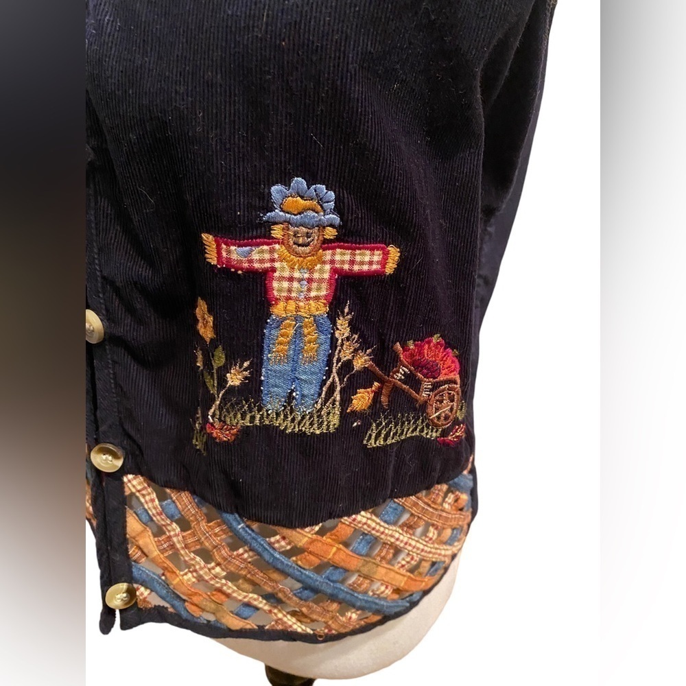 Casey & Max Navy Corduroy Front with Embroidered Fall / Autumn/ Scarecrow Boho - Picture 7 of 13